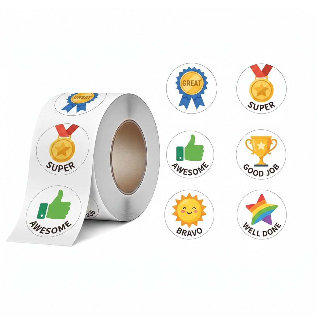 Roll of custom die-cut reward stickers with original artwork by Euphora