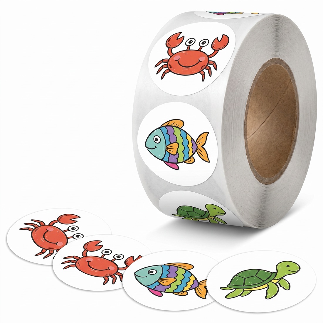 Roll of custom die-cut reward stickers with original artwork by Euphora