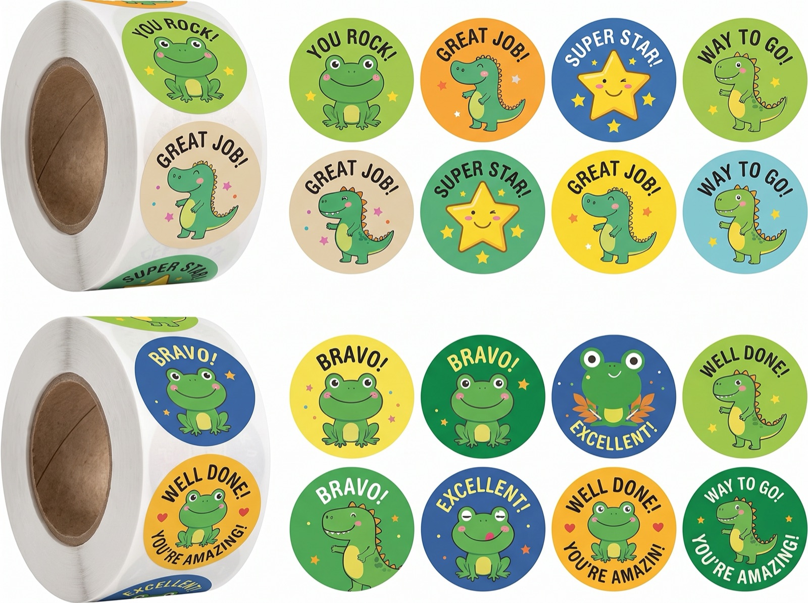 Roll of custom die-cut reward stickers with original artwork by Euphora