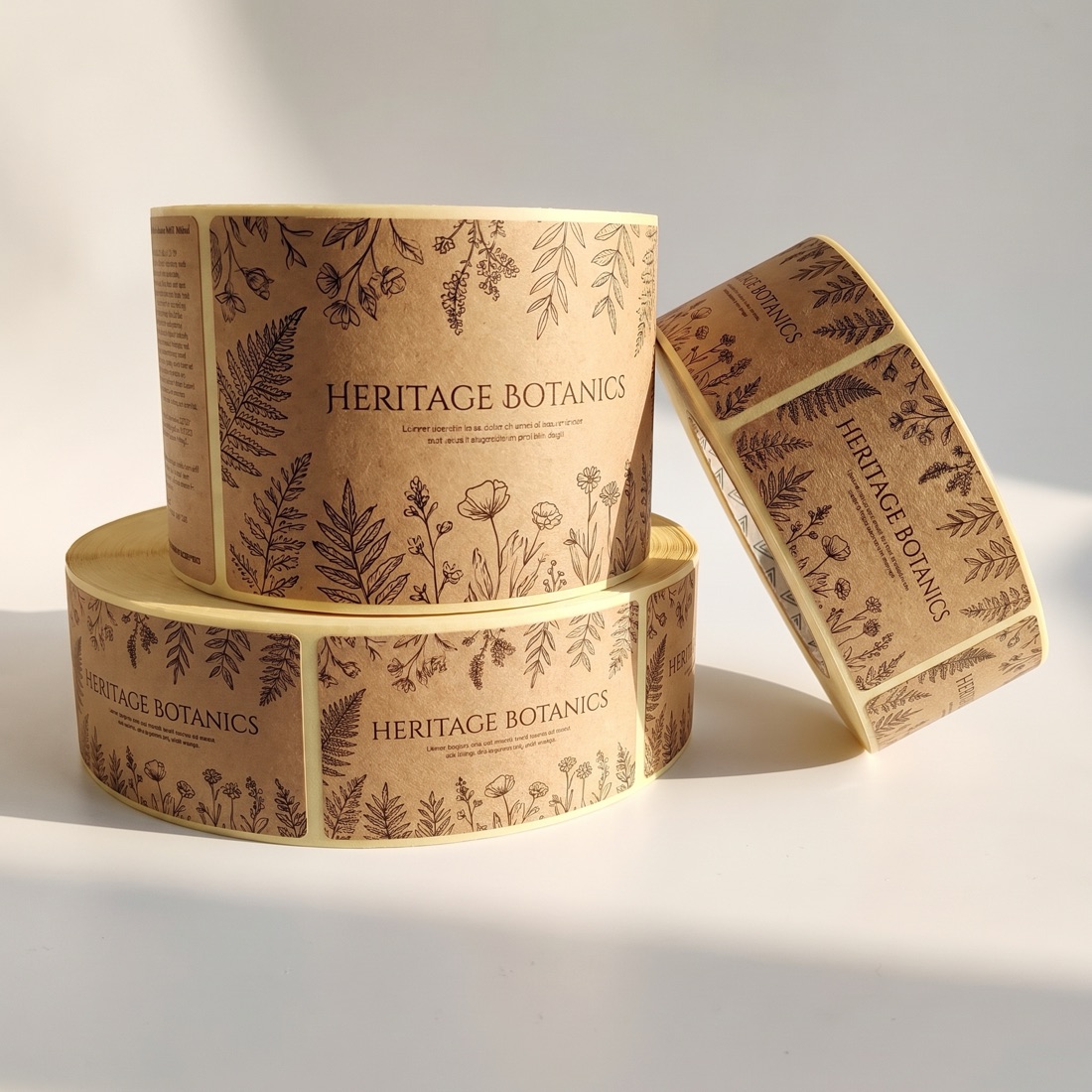 Kraft-paper label with botanical line-art for craft and wellness brands