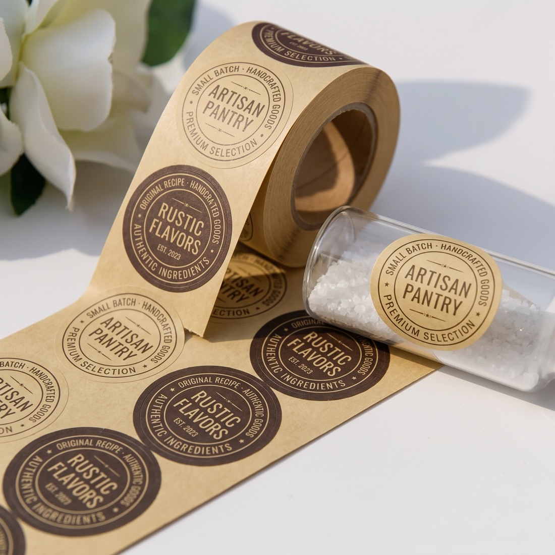 Kraft-paper label with botanical line-art for craft and wellness brands