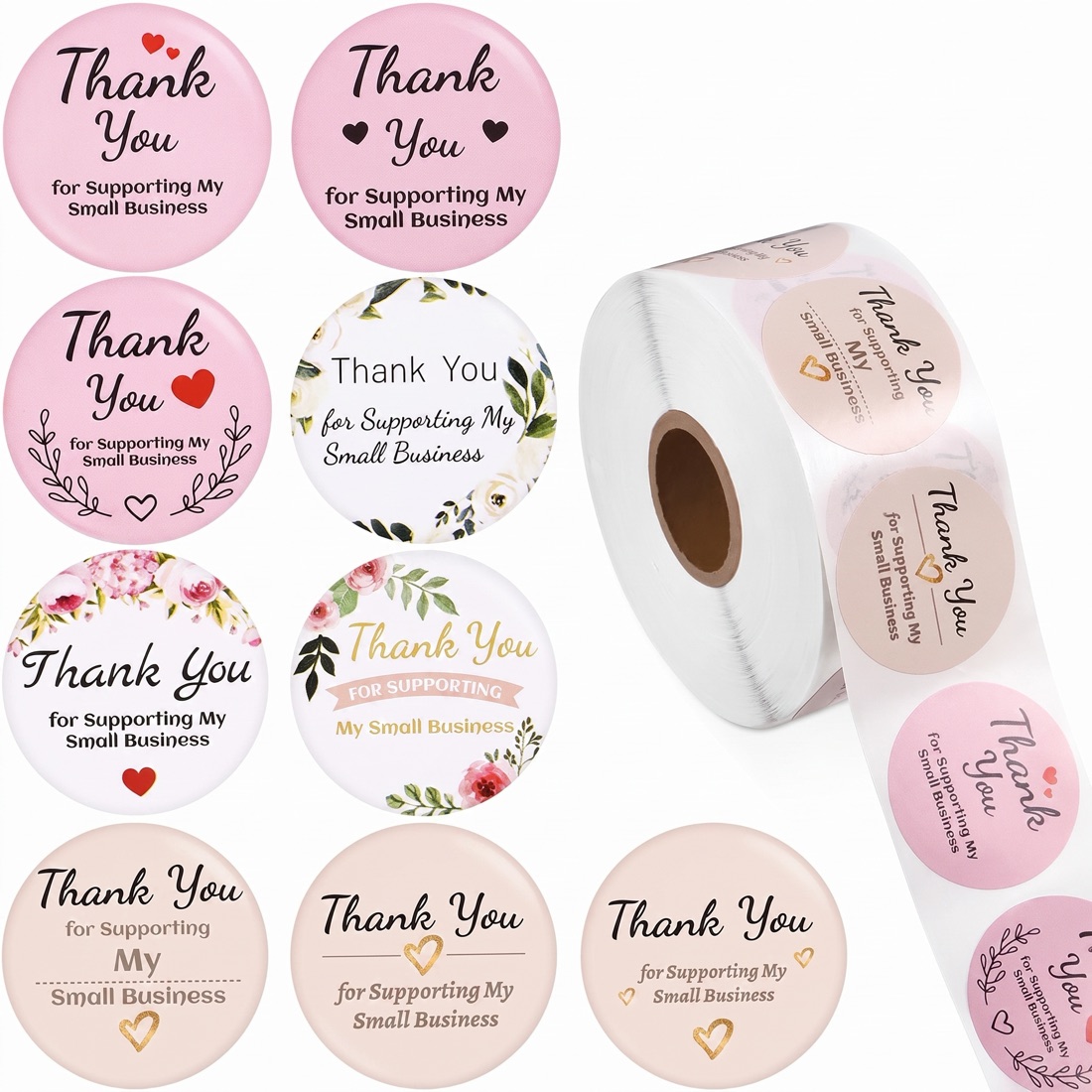 Round thank-you stickers for small business packaging, custom printed